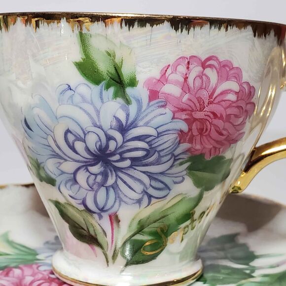 Norcrest Teacup and Saucer September Birthday Aster Vintage - Picture 3 of 10